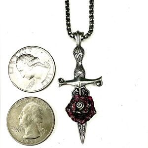 Stephen Webster Ruby Rose and Silver Dagger Necklace
